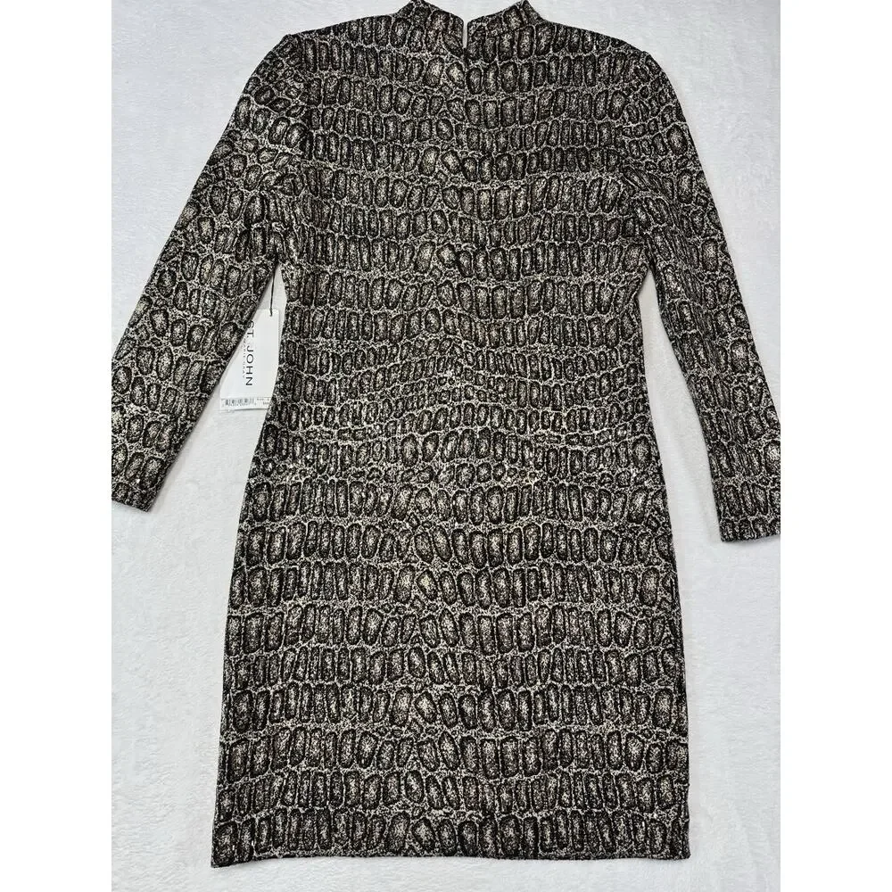 ST. JOHN Mahogany Brown Reptile Ombre Jacquard Knit Wool Blend Dress 6 NWT